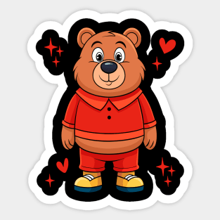 Cartoon Bear in Red Cute Funny Animal Character Design Sticker